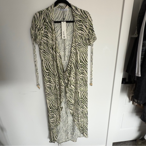 ⚪️ NWT Zara Zebra Print Wrap Midi Dress - Size XS - Picture 7 of 7